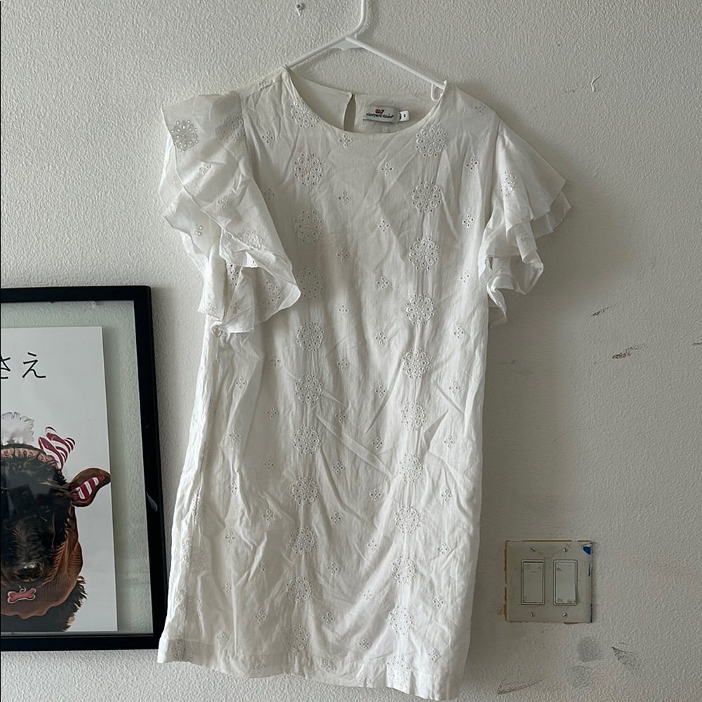 White Ruffled Sleeve Dress